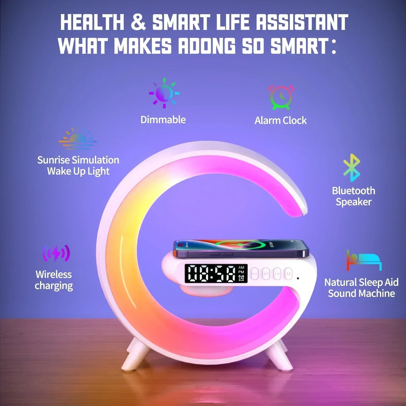 Wireless Charger Stand Pad RGB G Light Alarm